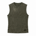 FEBAT distressed lace-up sleeveless top in washed olive, front view